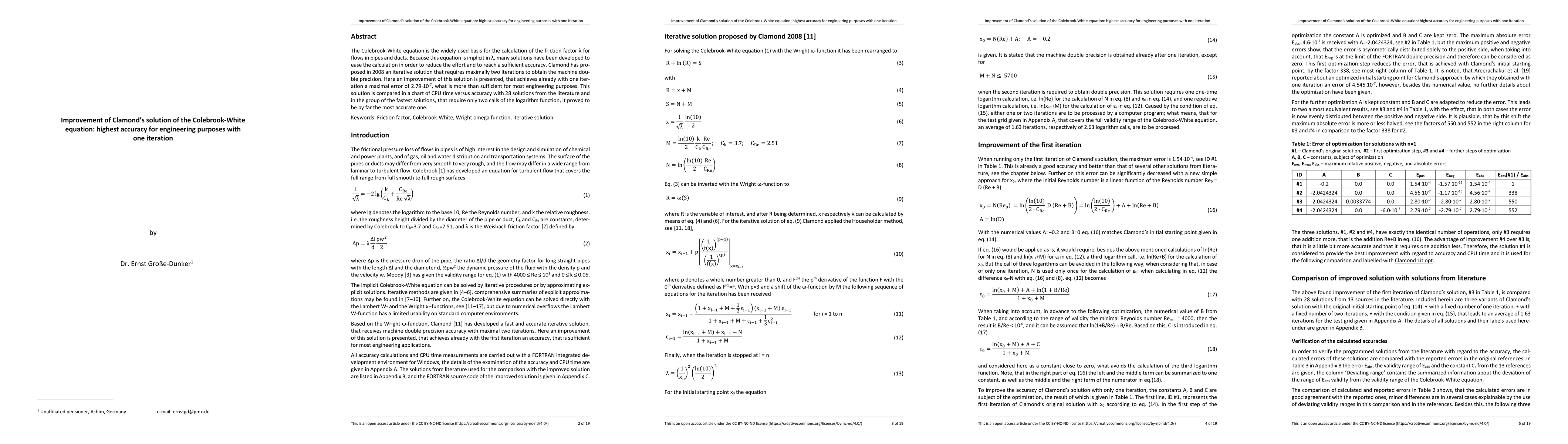 Thumbnail for Improvement of Clamonds solution of the Colebrook-White equation -
  highest accuracy for engineering purposes with one iteration