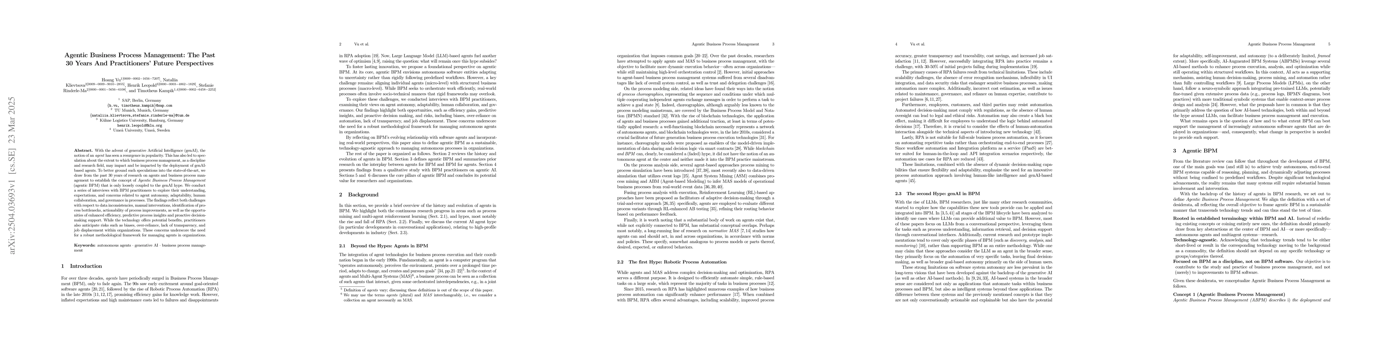 Thumbnail for Agentic Business Process Management: The Past 30 Years And
  Practitioners' Future Perspectives