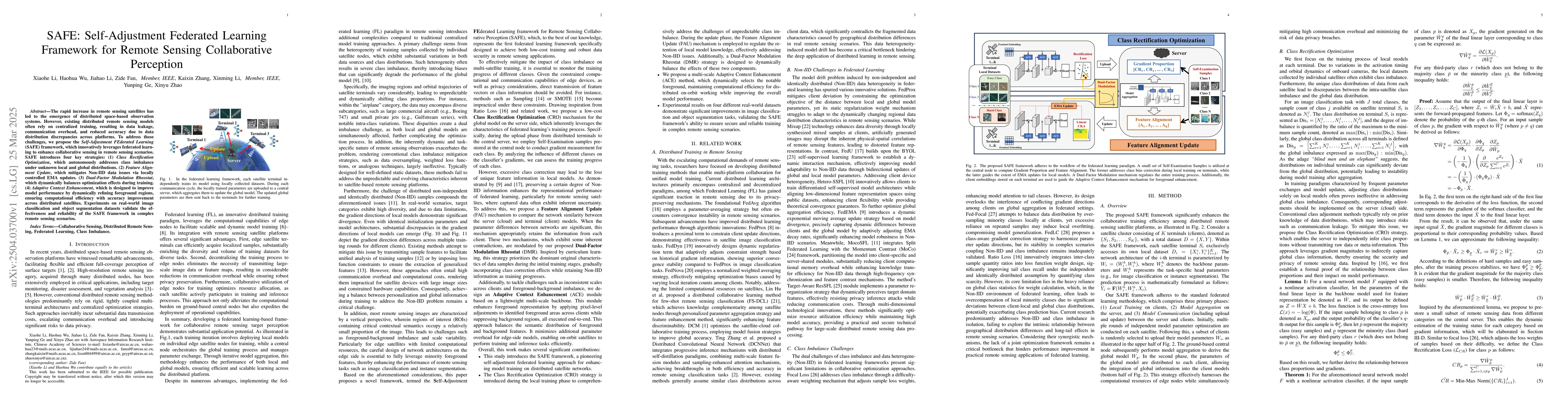 Thumbnail for SAFE: Self-Adjustment Federated Learning Framework for Remote Sensing
  Collaborative Perception