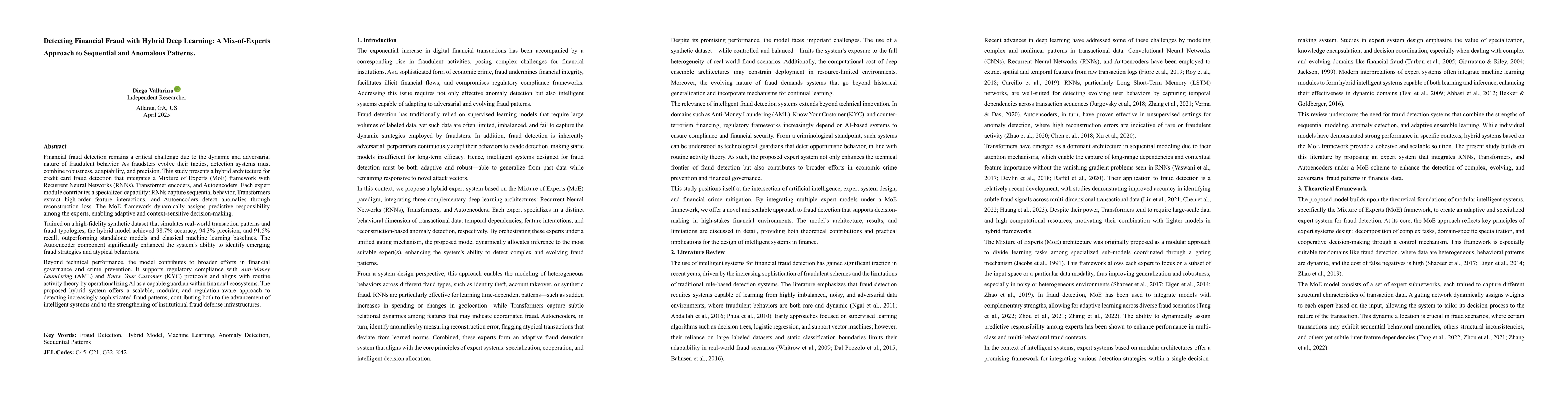 Thumbnail for Detecting Financial Fraud with Hybrid Deep Learning: A Mix-of-Experts
  Approach to Sequential and Anomalous Patterns