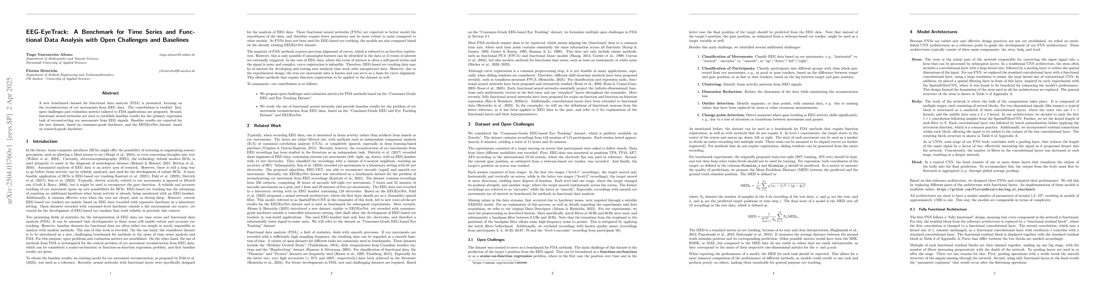 Thumbnail for EEG-EyeTrack: A Benchmark for Time Series and Functional Data Analysis
  with Open Challenges and Baselines