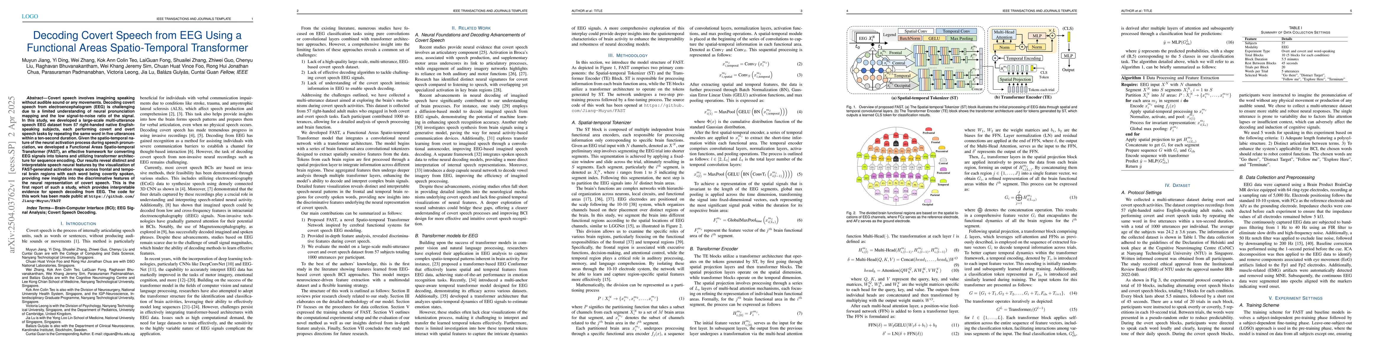 Thumbnail for Decoding Covert Speech from EEG Using a Functional Areas Spatio-Temporal
  Transformer