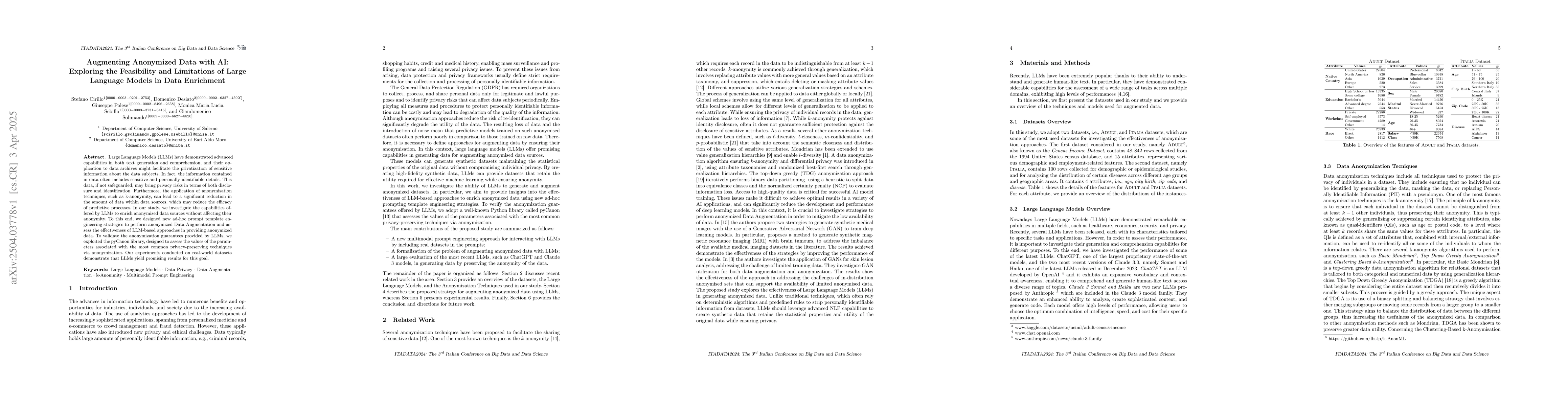 Thumbnail for Augmenting Anonymized Data with AI: Exploring the Feasibility and
  Limitations of Large Language Models in Data Enrichment