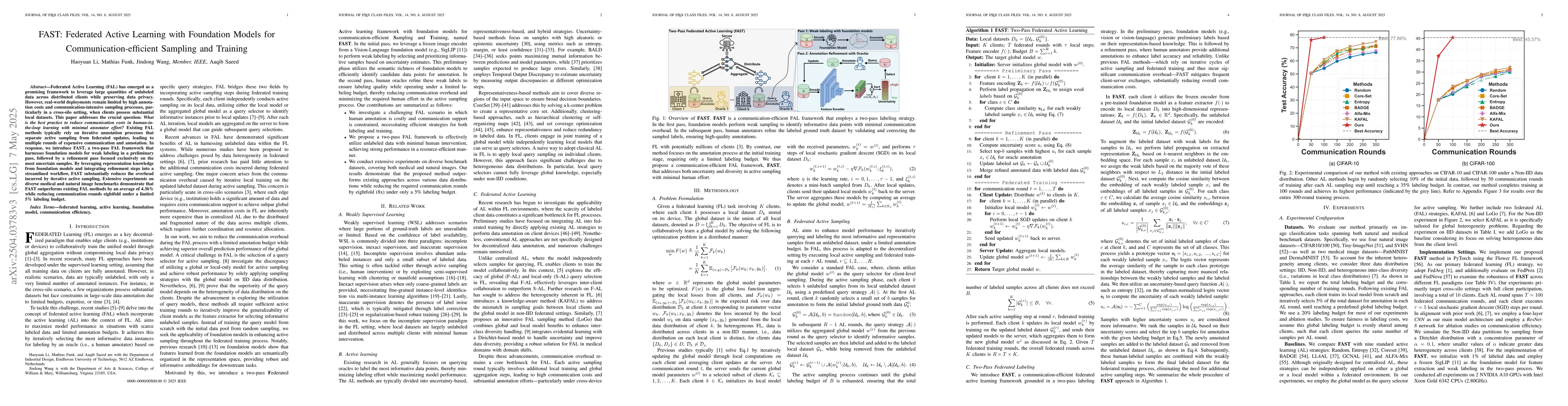 Thumbnail for FAST: Federated Active Learning with Foundation Models for
  Communication-efficient Sampling and Training