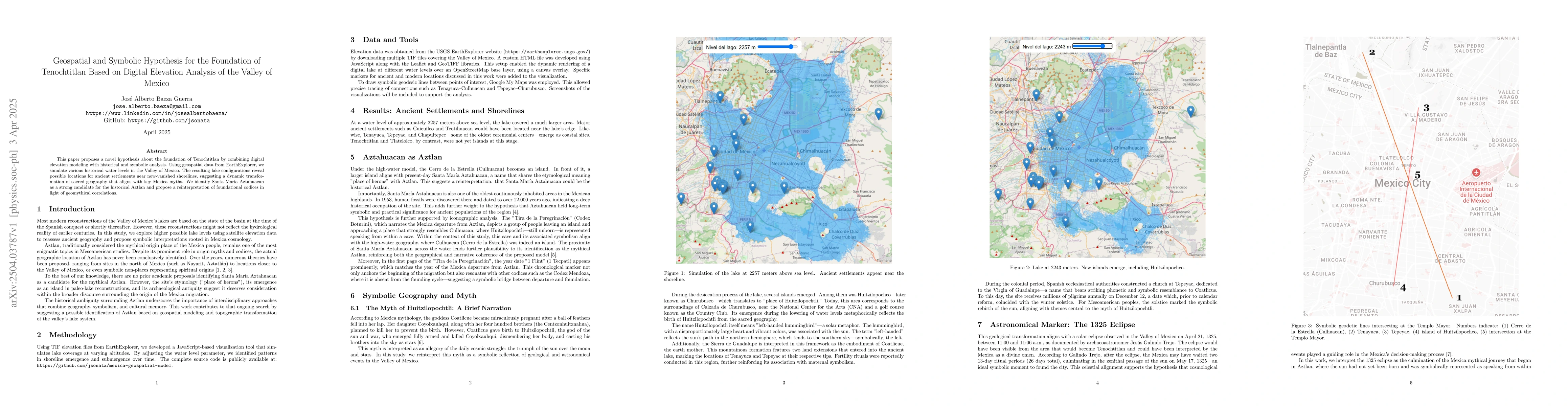 Thumbnail for Geospatial and Symbolic Hypothesis for the Foundation of Tenochtitlan
  Based on Digital Elevation Analysis of the Valley of Mexico