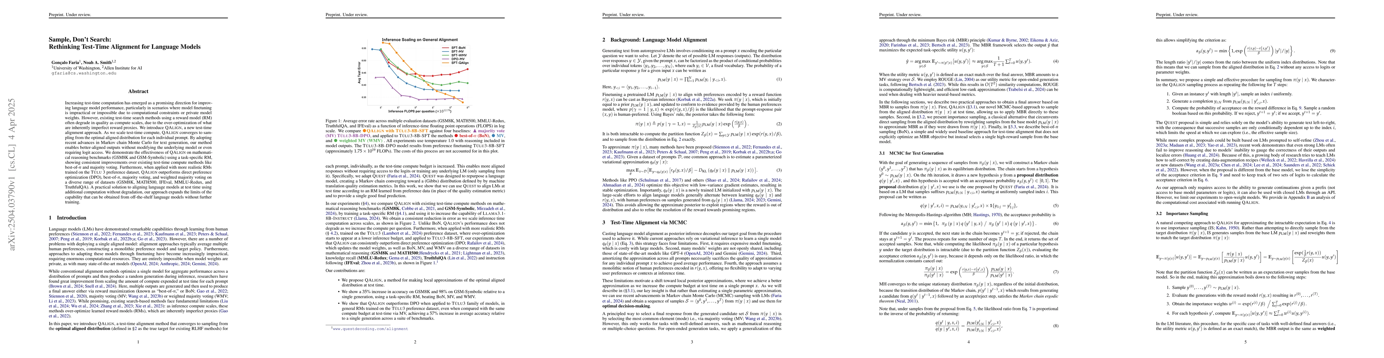 Thumbnail for Sample, Don't Search: Rethinking Test-Time Alignment for Language Models