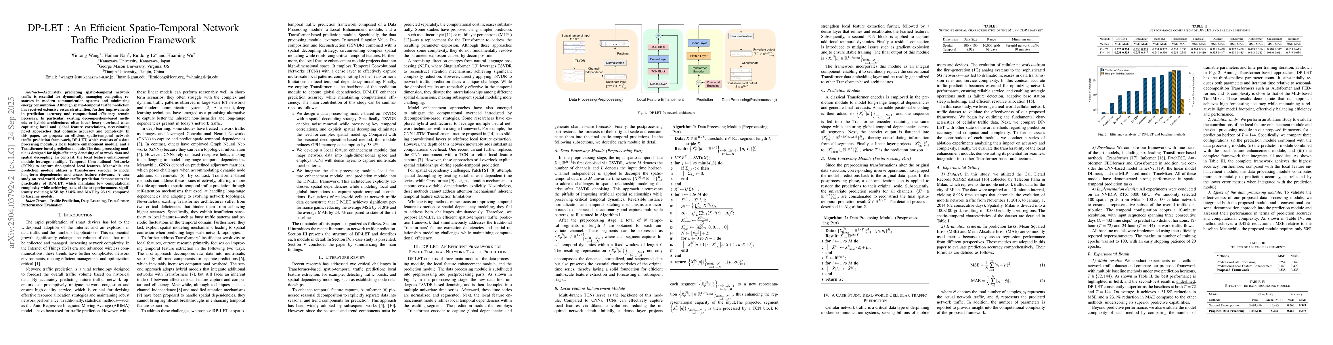 Thumbnail for DP-LET: An Efficient Spatio-Temporal Network Traffic Prediction
  Framework