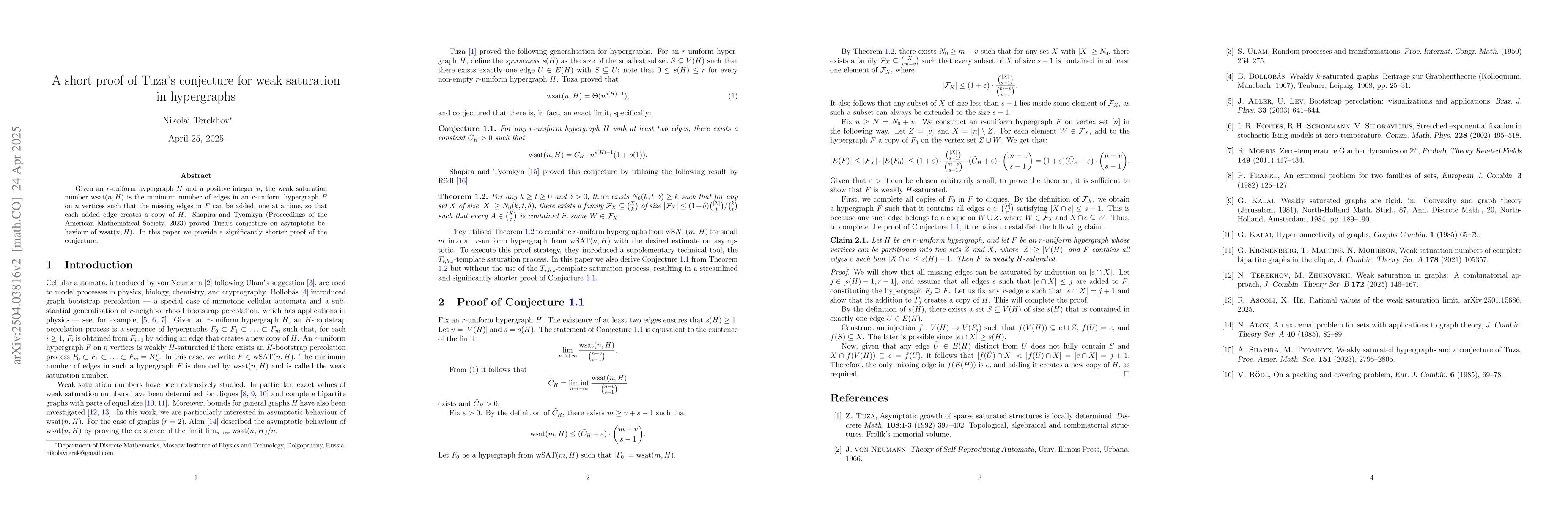 Thumbnail for A short proof of Tuza's conjecture for weak saturation in hypergraphs