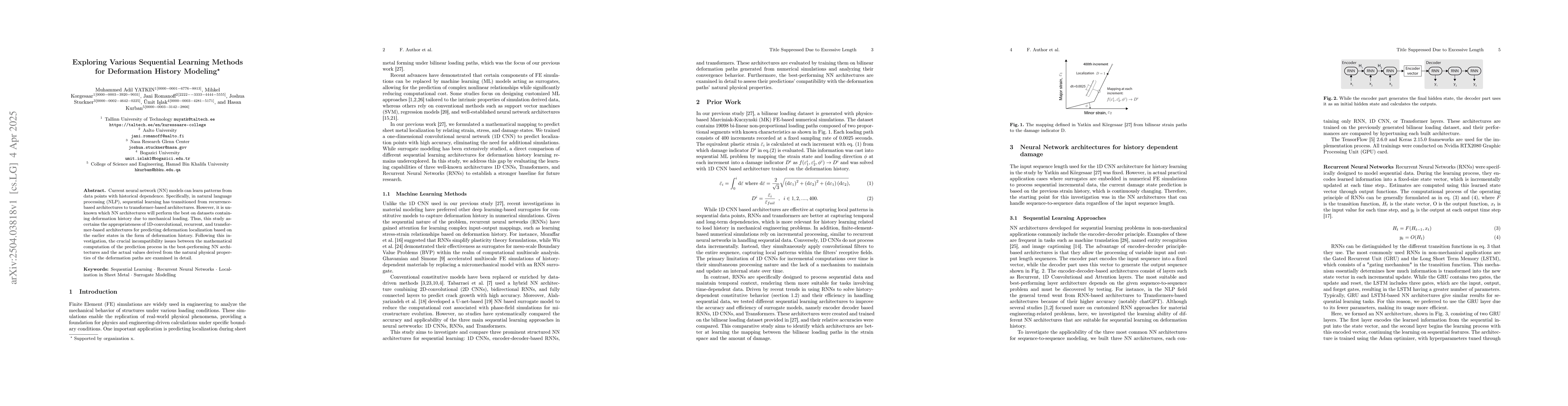 Thumbnail for Exploring Various Sequential Learning Methods for Deformation History
  Modeling