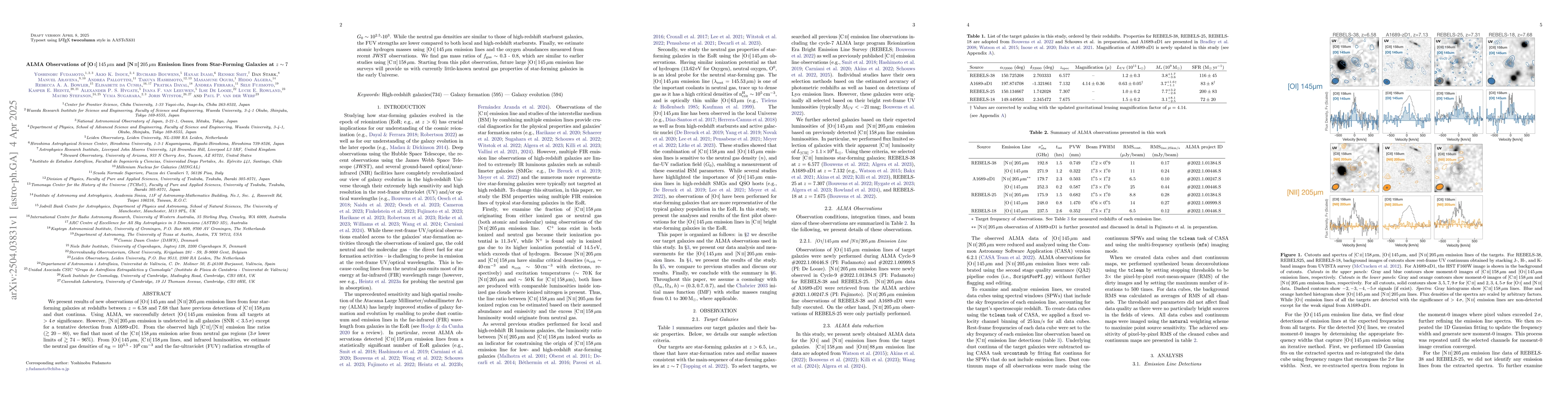 Thumbnail for ALMA Observations of [OI]145um and [NII]205um Emission lines from
  Star-Forming Galaxies at $z\sim7$
