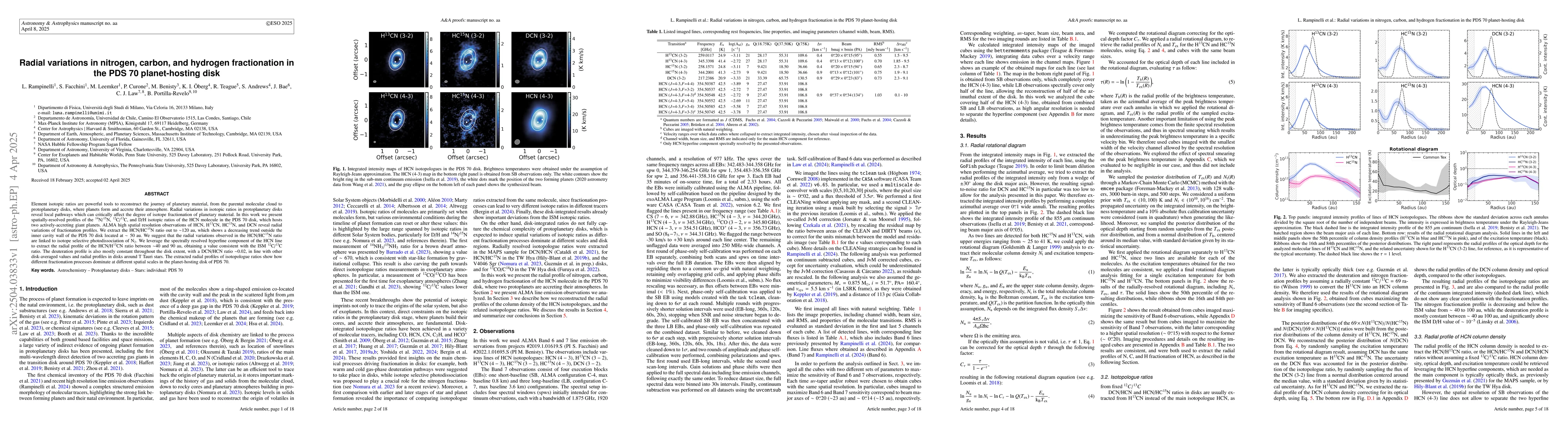 Thumbnail for Radial variations in nitrogen, carbon, and hydrogen fractionation in the
  PDS 70 planet-hosting disk