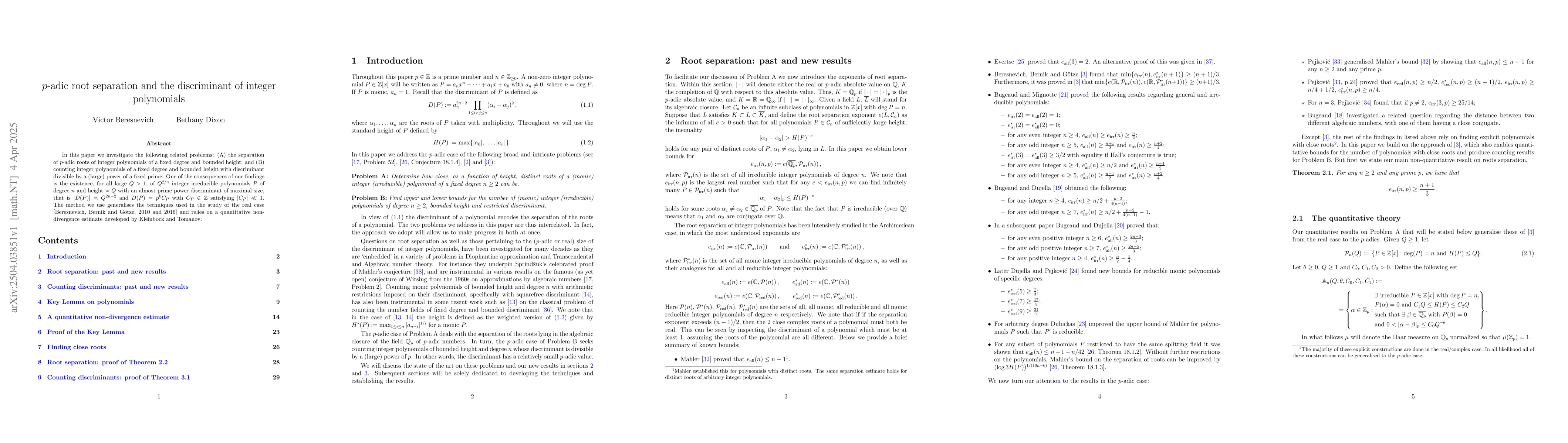 Thumbnail for p-adic root separation and the discriminant of integer polynomials