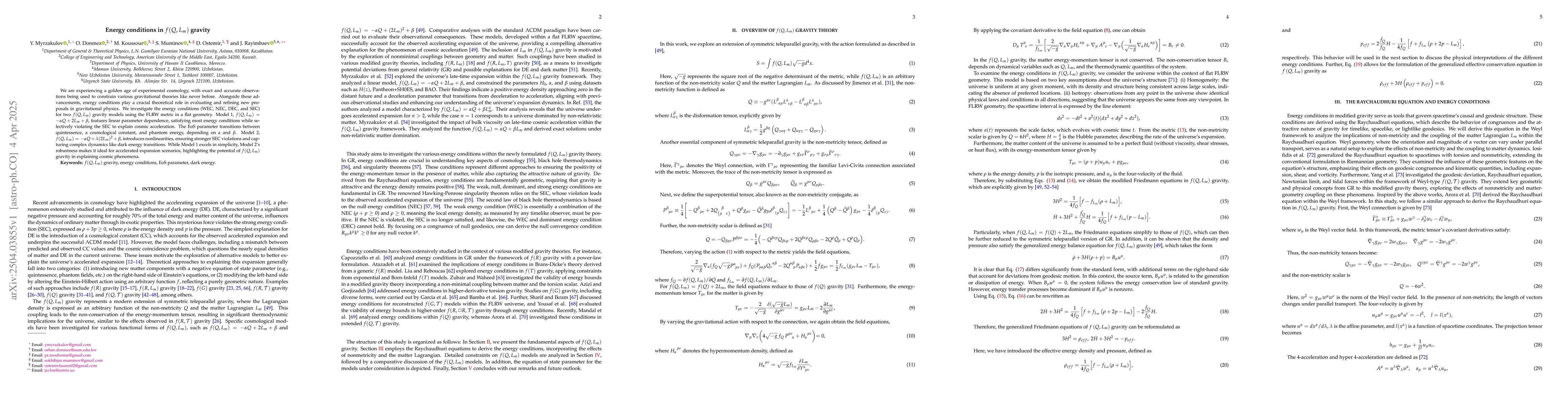 Thumbnail for Energy conditions in $f(Q, L_m)$ gravity