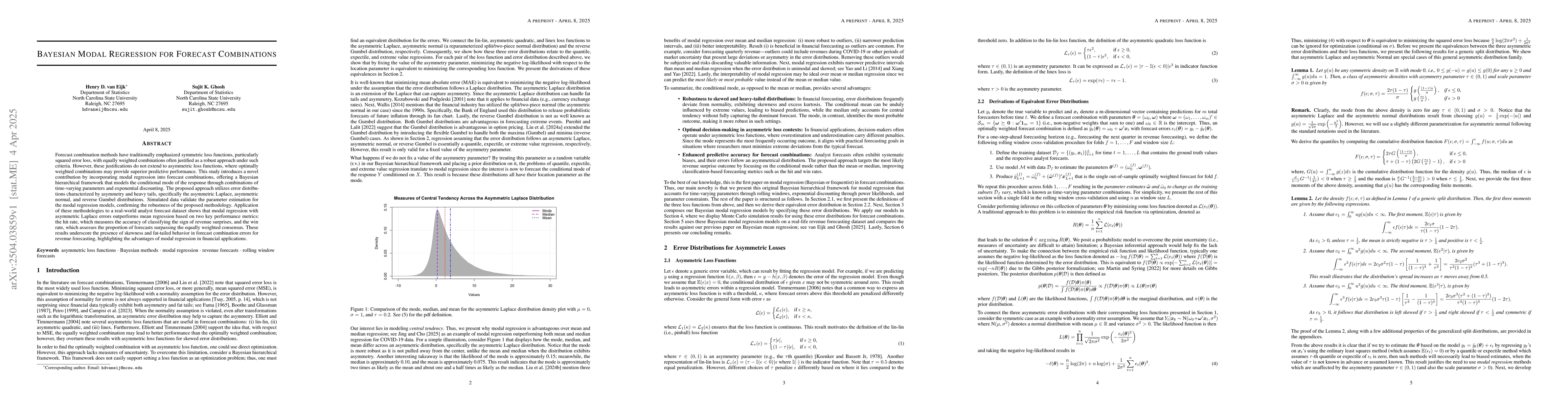 Thumbnail for Bayesian Modal Regression for Forecast Combinations