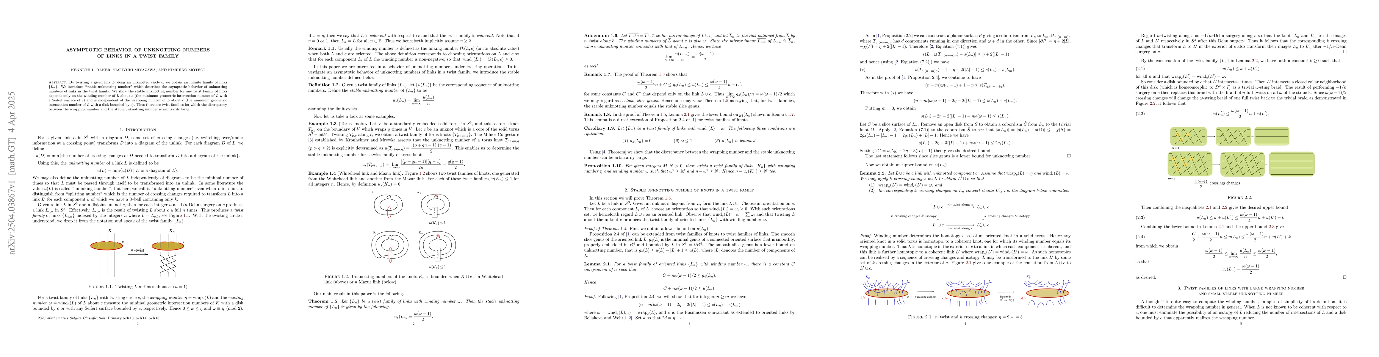 Thumbnail for Asymptotic behavior of unknotting numbers of links in a twist family