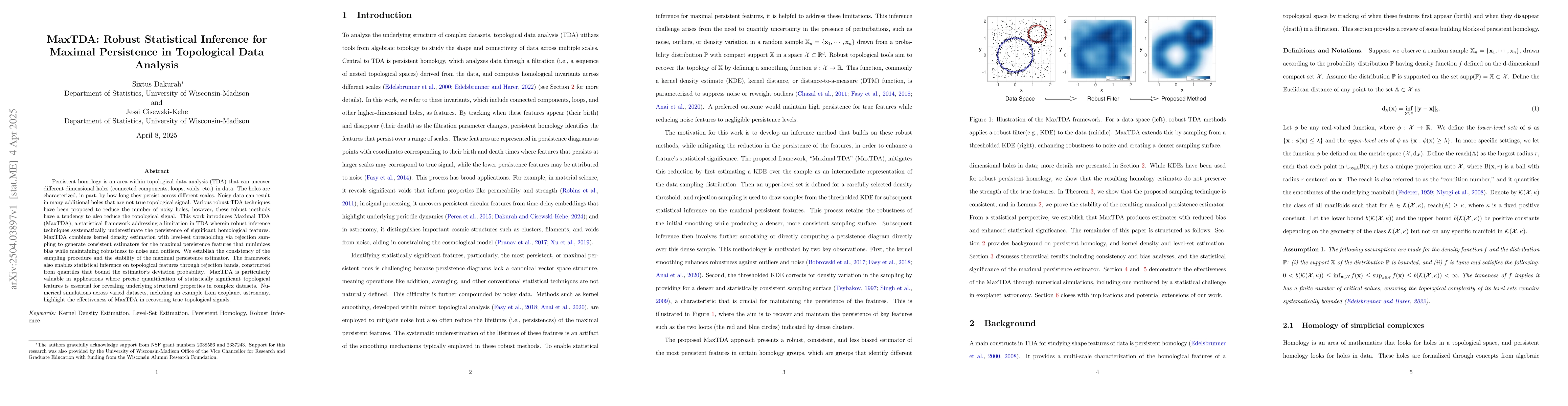Thumbnail for MaxTDA: Robust Statistical Inference for Maximal Persistence in
  Topological Data Analysis