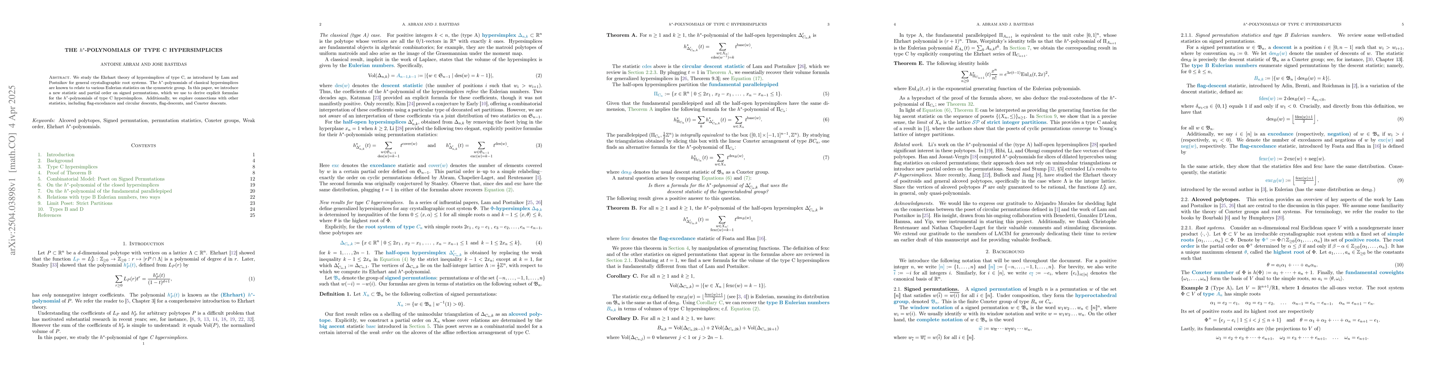 Thumbnail for The $h^*$-polynomials of type C hypersimplices