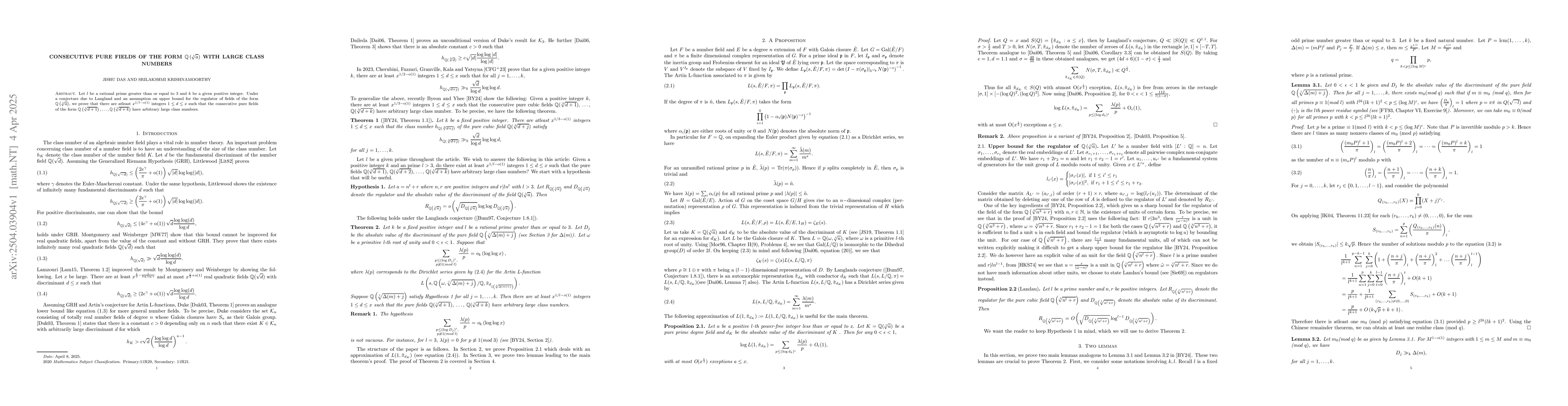 Thumbnail for Consecutive pure fields of the form $\mathbb{Q}\left(\sqrt[l]{a}\right)$
  with large class numbers