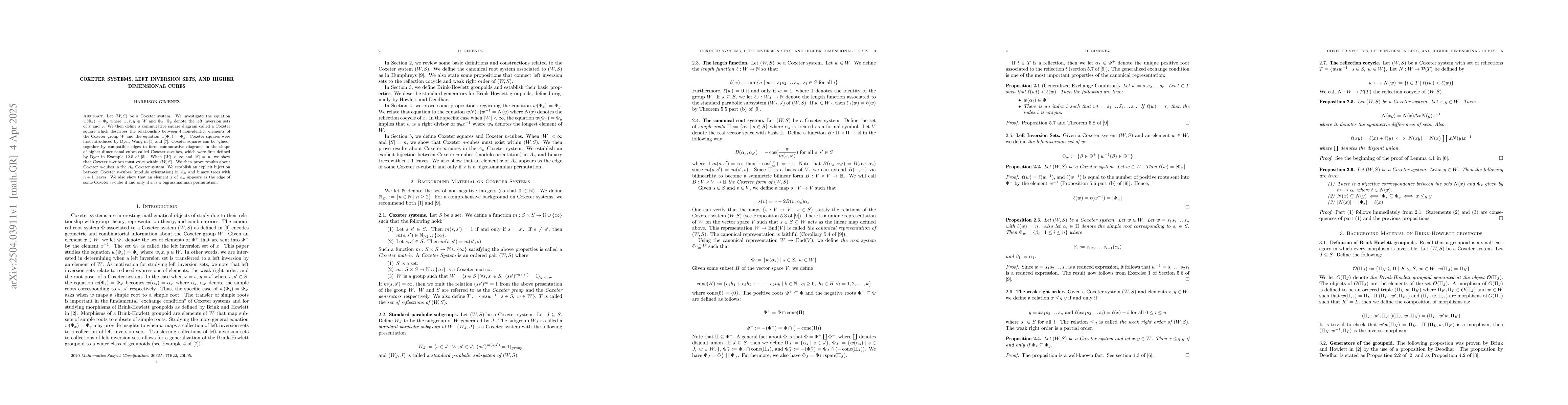 Thumbnail for Coxeter systems, left inversion sets, and higher dimensional cubes