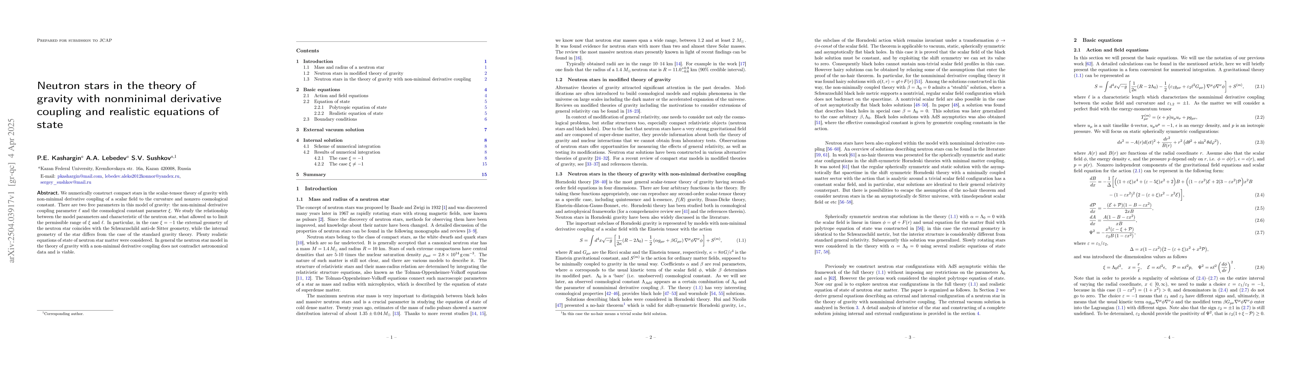 Thumbnail for Neutron stars in the theory of gravity with nonminimal derivative
  coupling and realistic equations of state