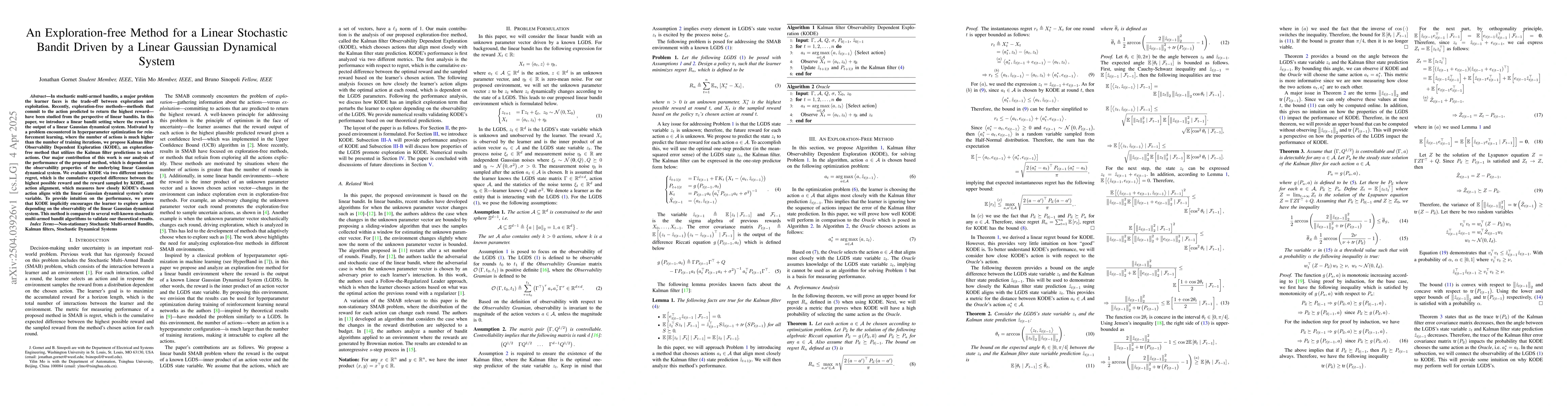 Thumbnail for An Exploration-free Method for a Linear Stochastic Bandit Driven by a
  Linear Gaussian Dynamical System
