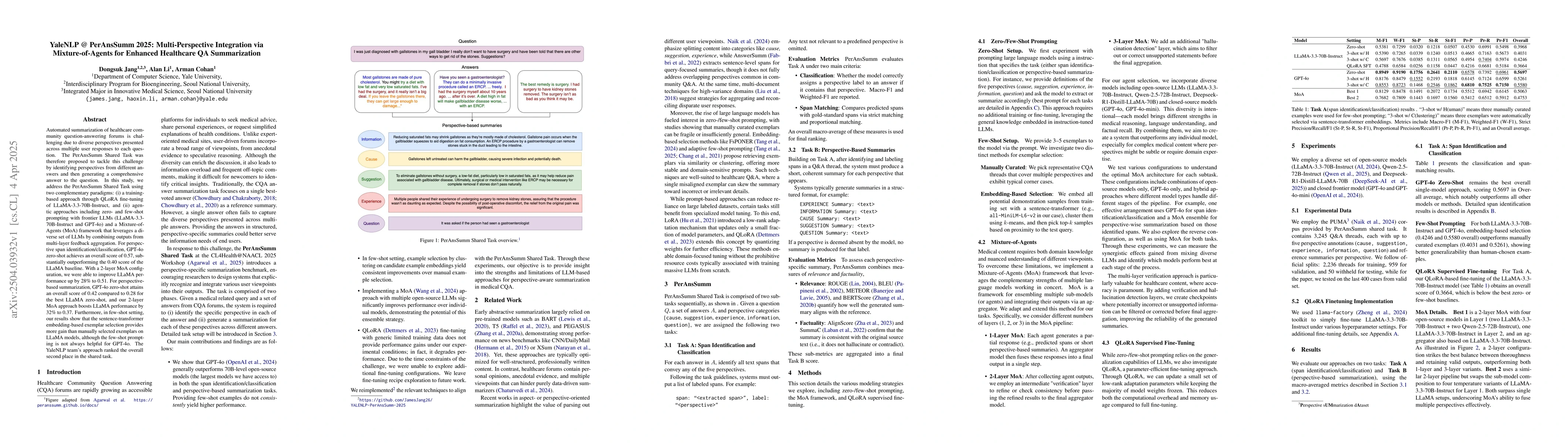 Thumbnail for YaleNLP @ PerAnsSumm 2025: Multi-Perspective Integration via
  Mixture-of-Agents for Enhanced Healthcare QA Summarization