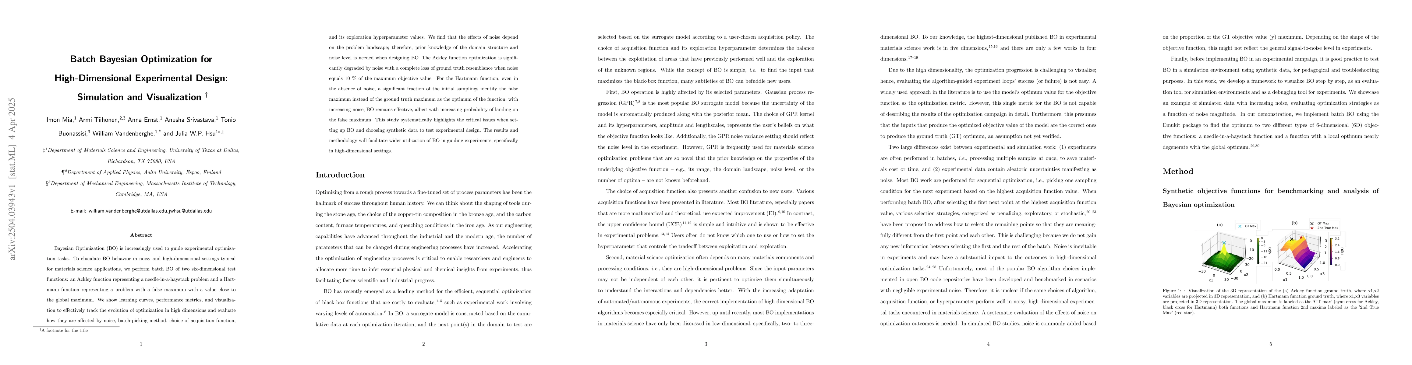 Thumbnail for Batch Bayesian Optimization for High-Dimensional Experimental Design:
  Simulation and Visualization