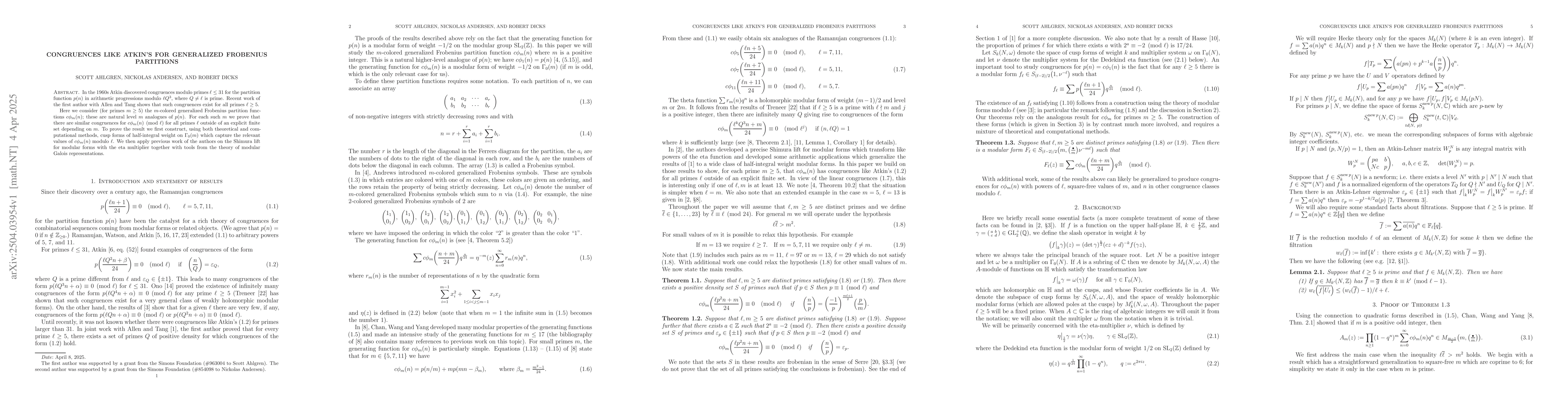 Thumbnail for Congruences like Atkin's for generalized Frobenius partitions