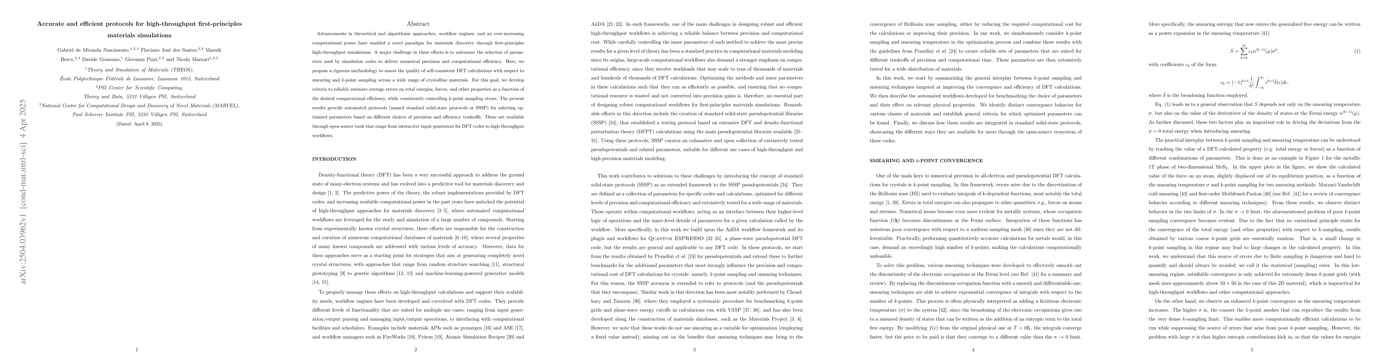 Thumbnail for Accurate and efficient protocols for high-throughput first-principles
  materials simulations