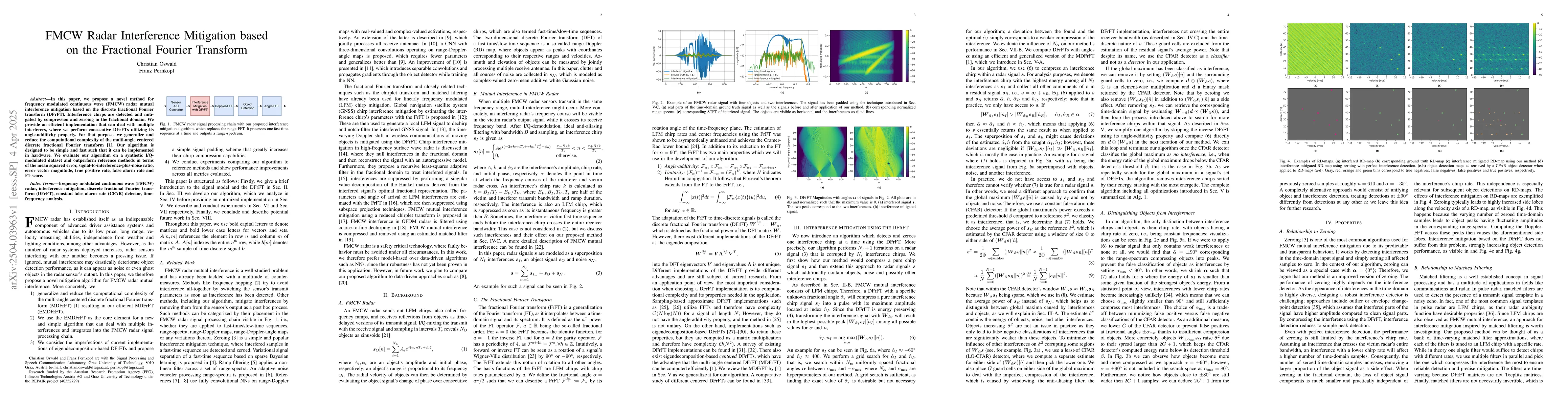 Thumbnail for FMCW Radar Interference Mitigation based on the Fractional Fourier
  Transform