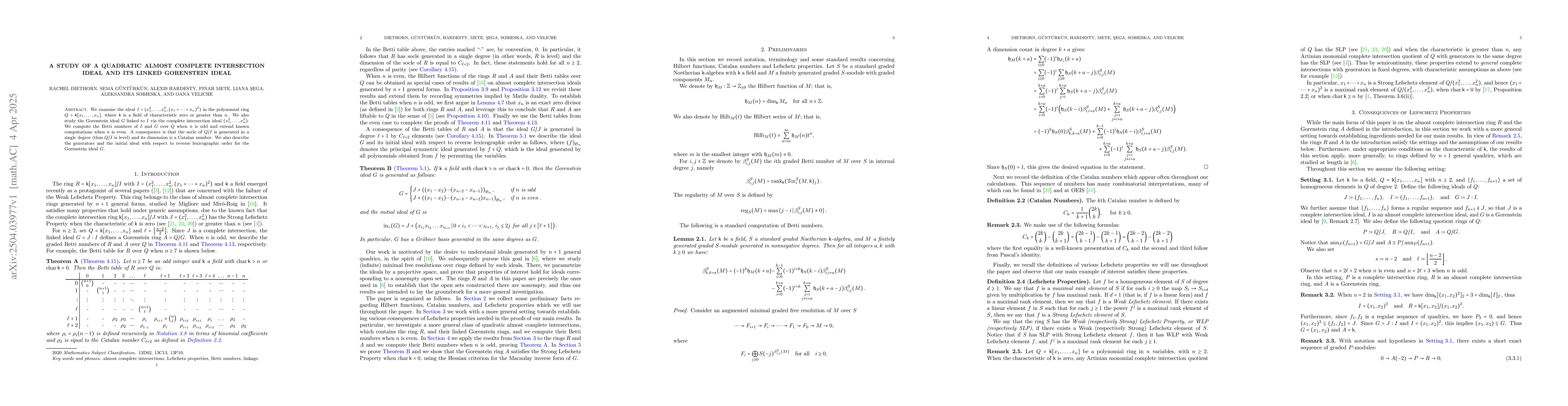 Thumbnail for A study of a quadratic almost complete intersection ideal and its linked
  Gorenstein ideal