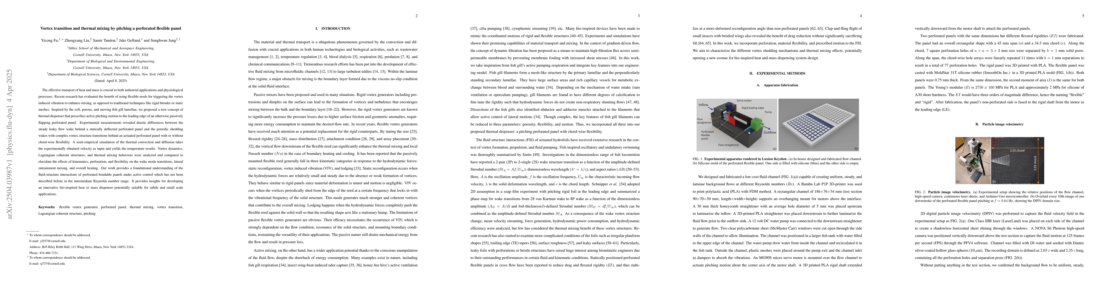 Thumbnail for Vortex transition and thermal mixing by pitching a perforated flexible
  panel