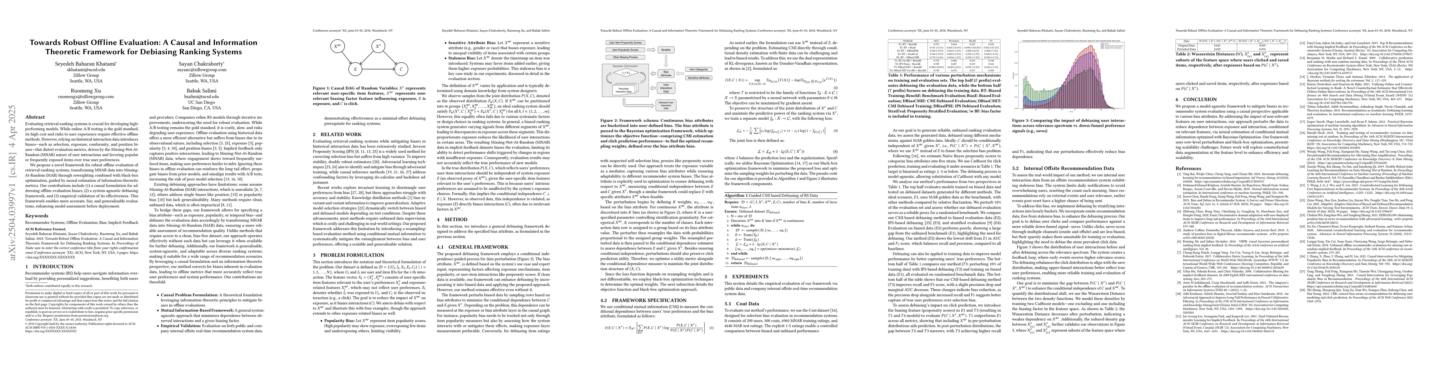 Thumbnail for Towards Robust Offline Evaluation: A Causal and Information Theoretic
  Framework for Debiasing Ranking Systems