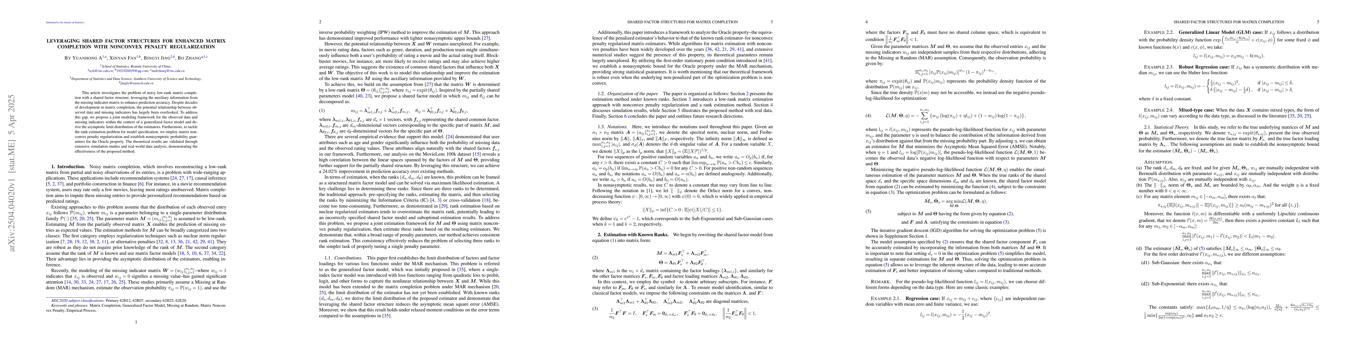 Thumbnail for Leveraging Shared Factor Structures for Enhanced Matrix Completion with
  Nonconvex Penalty Regularization