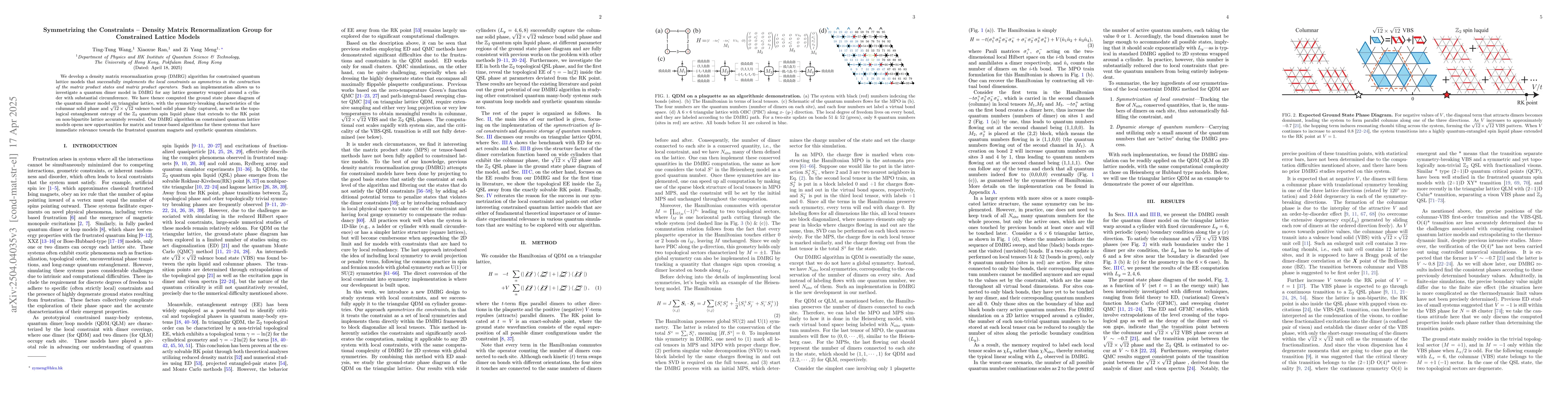 Thumbnail for Symmetrizing the Constraints -- Density Matrix Renormalization Group for
  Constrained Lattice Models