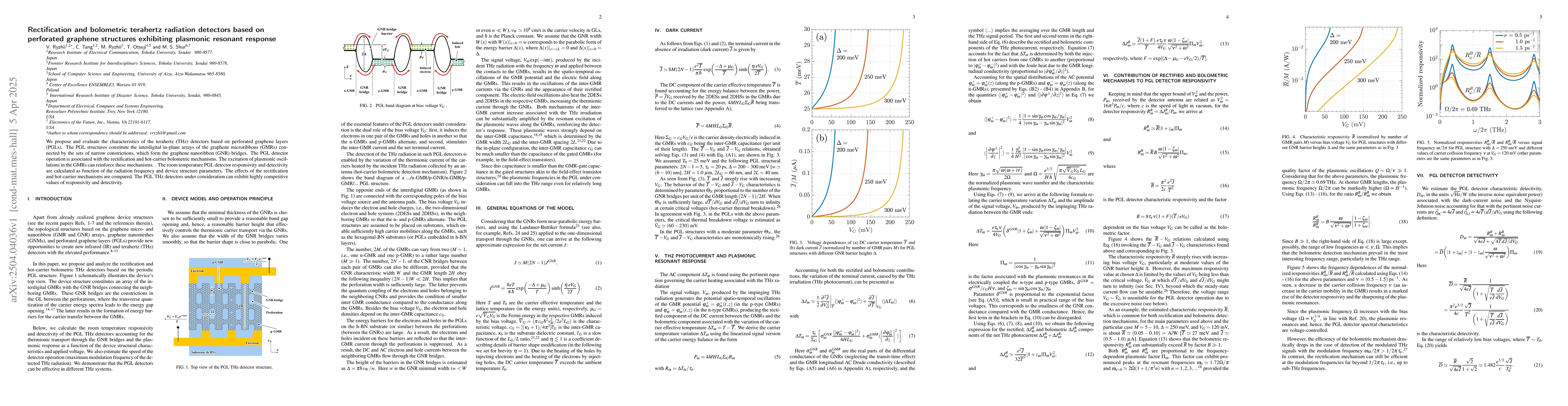Thumbnail for Rectification and bolometric terahertz radiation detectors based on
  perforated graphene structures exhibiting plasmonic resonant response