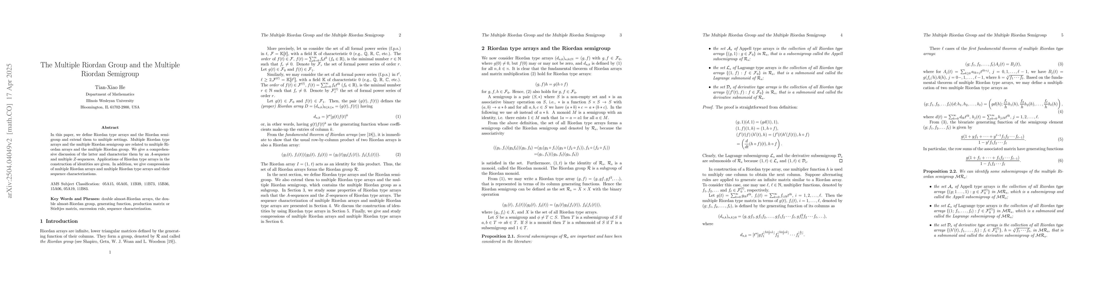 Thumbnail for The Multiple Riordan Group and the Multiple Riordan Semigroup