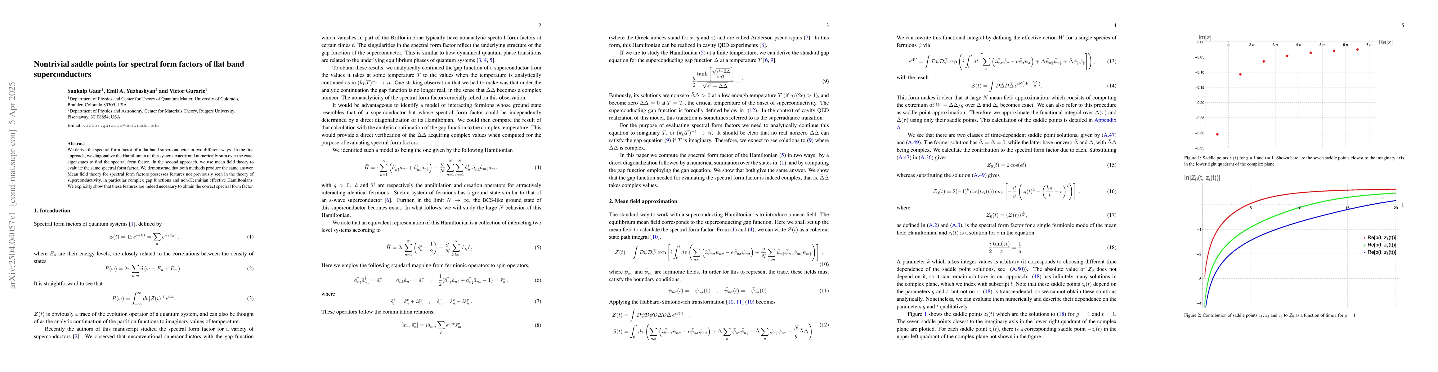Thumbnail for Nontrivial saddle points for spectral form factors of flat band
  superconductors