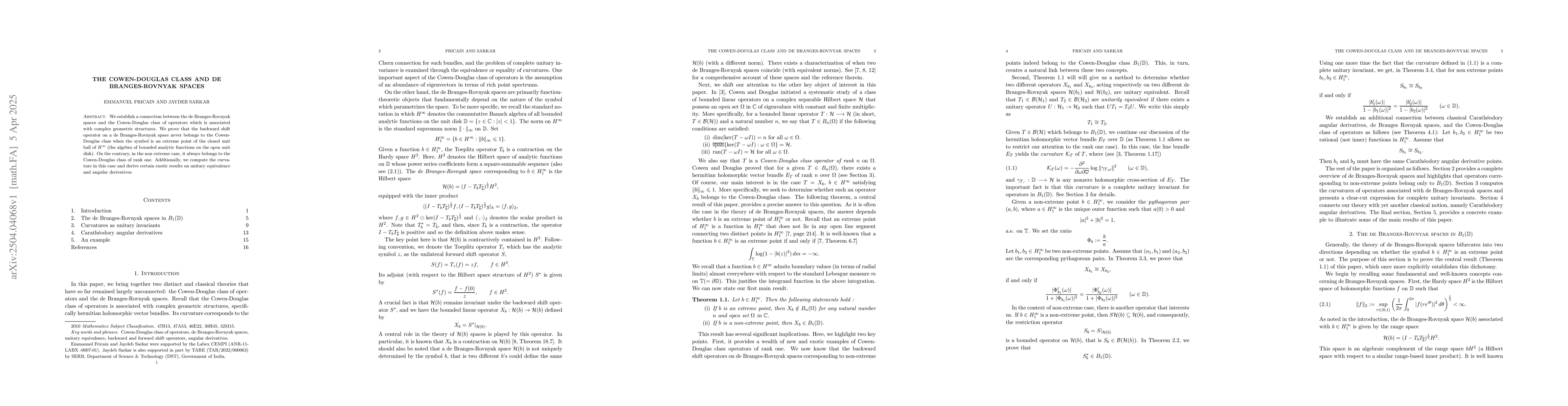 Thumbnail for The Cowen-Douglas class and de Branges-Rovnyak spaces