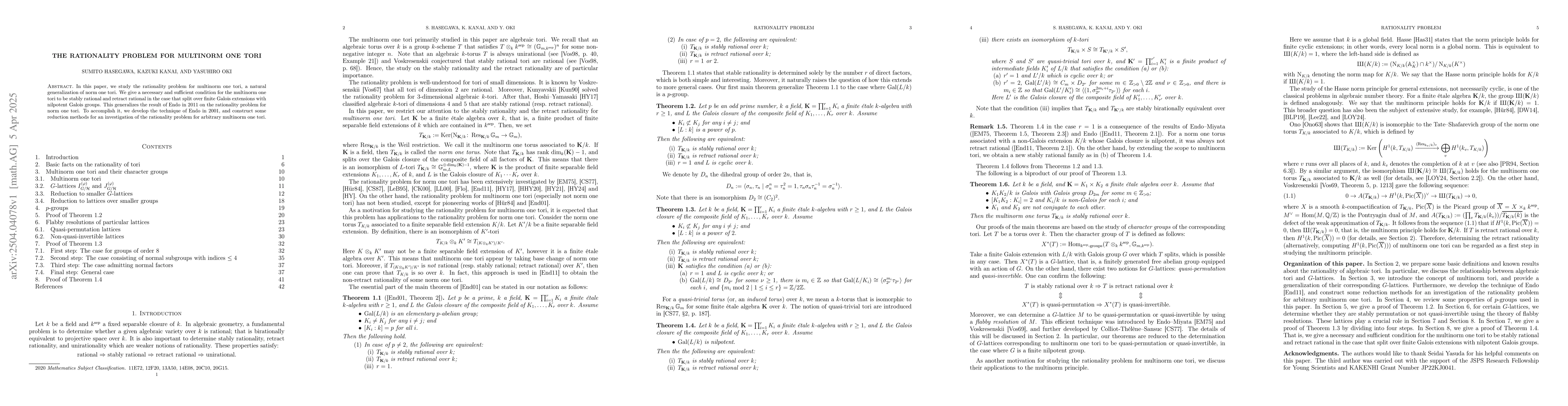 Thumbnail for The rationality problem for multinorm one tori