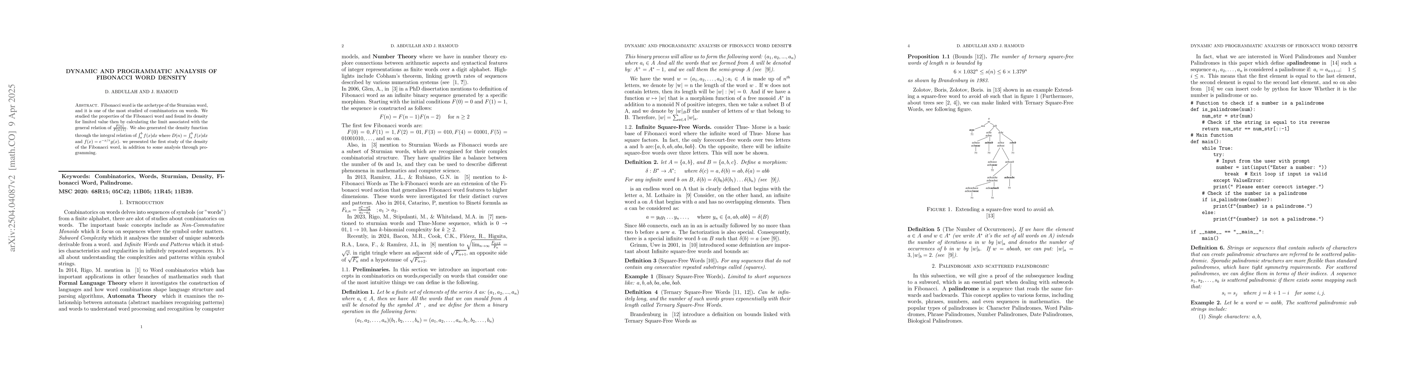 Thumbnail for Dynamic and Programmatic Analysis of Fibonacci Word Density