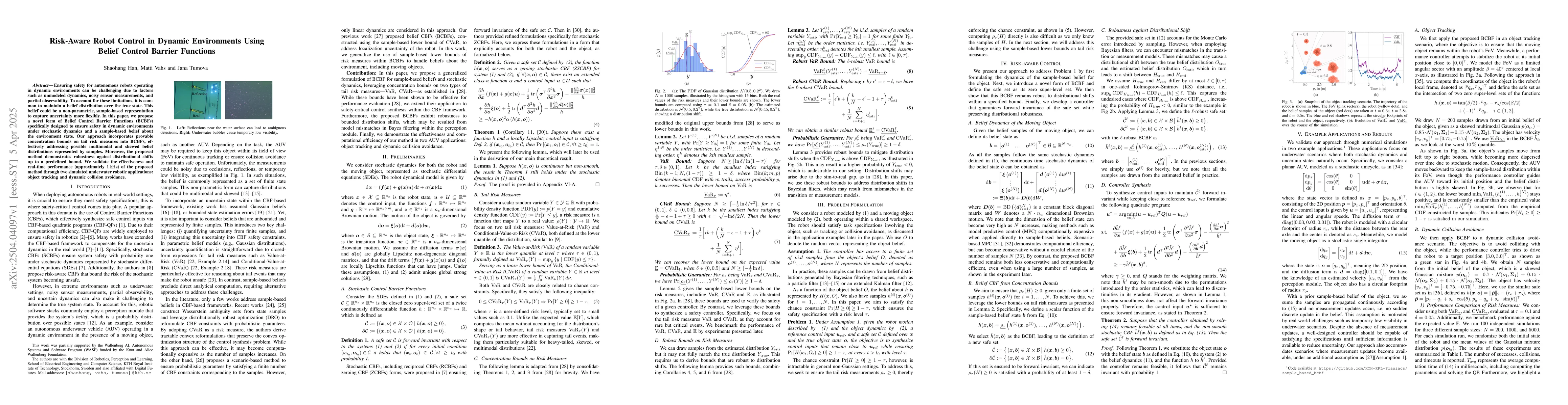 Thumbnail for Risk-Aware Robot Control in Dynamic Environments Using Belief Control
  Barrier Functions