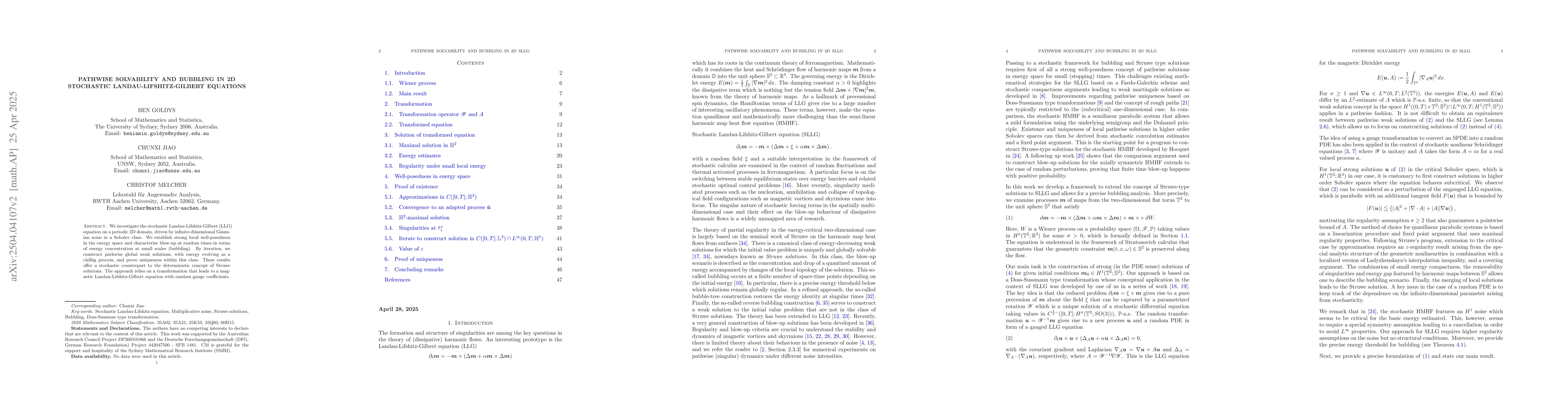 Thumbnail for Pathwise Solvability and Bubbling in 2D Stochastic
  Landau-Lifshitz-Gilbert Equations