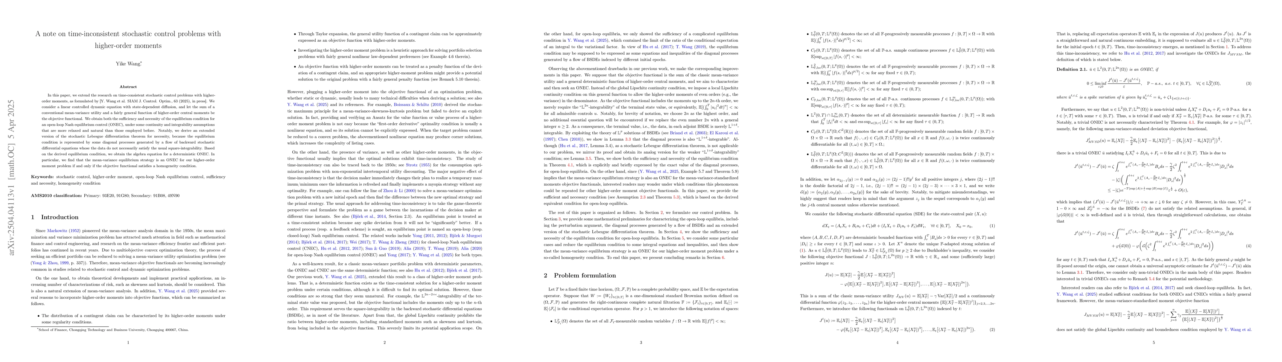 Thumbnail for A note on time-inconsistent stochastic control problems with
  higher-order moments