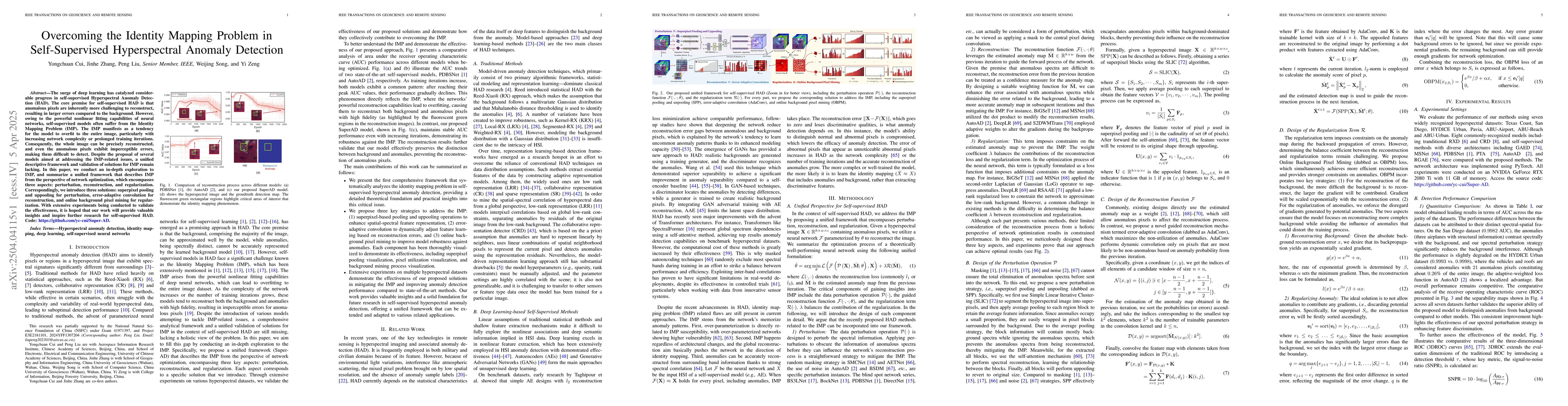 Thumbnail for Overcoming the Identity Mapping Problem in Self-Supervised Hyperspectral
  Anomaly Detection