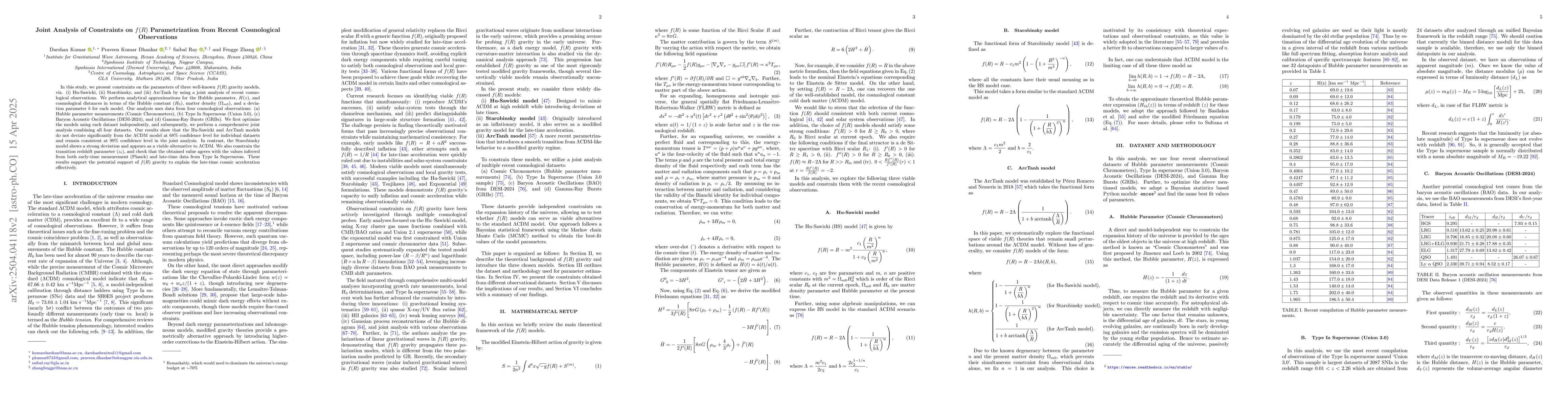 Thumbnail for Joint Analysis of Constraints on f(R) Parametrization from Recent
  Cosmological Observations