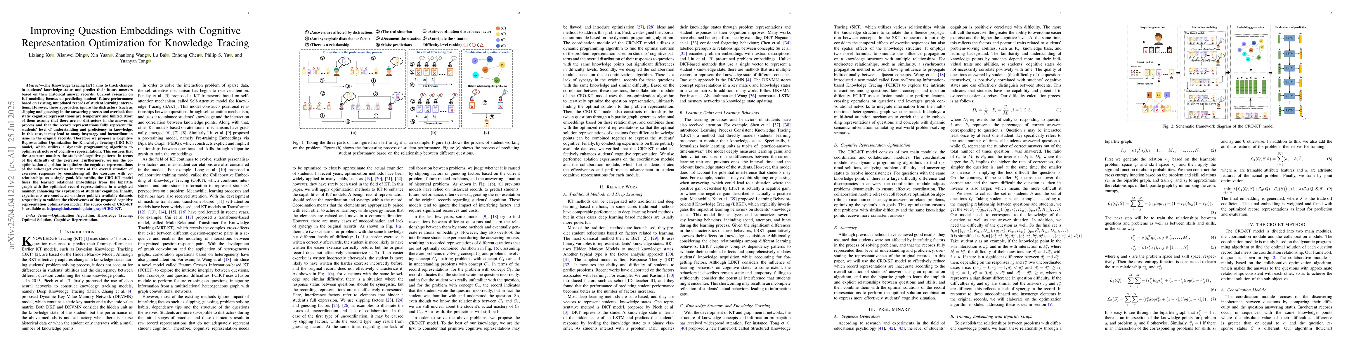Thumbnail for Improving Question Embeddings with Cognitive Representation Optimization
  for Knowledge Tracing