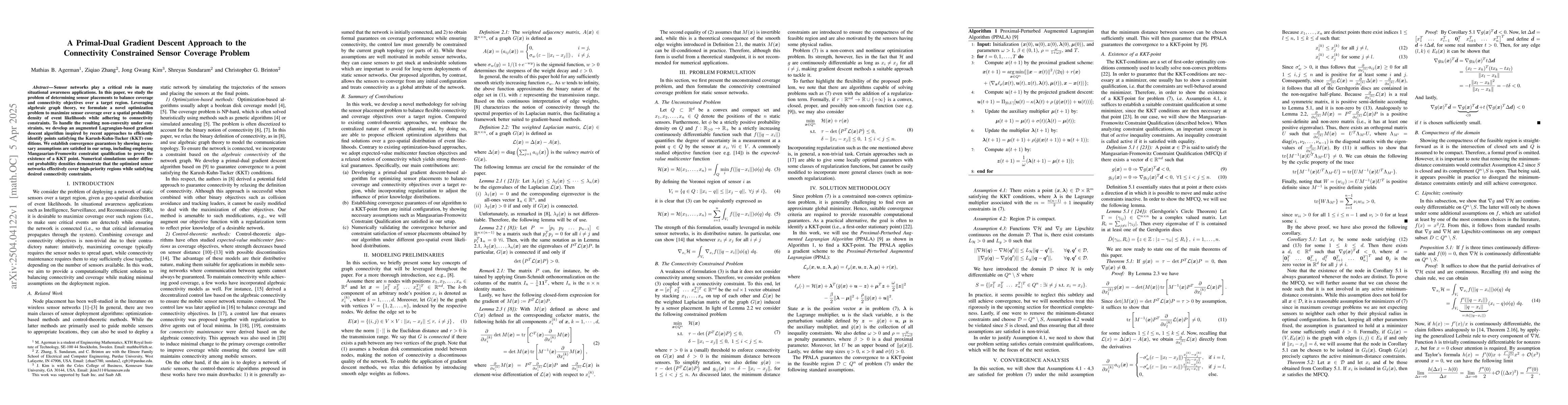 Thumbnail for A Primal-Dual Gradient Descent Approach to the Connectivity Constrained
  Sensor Coverage Problem