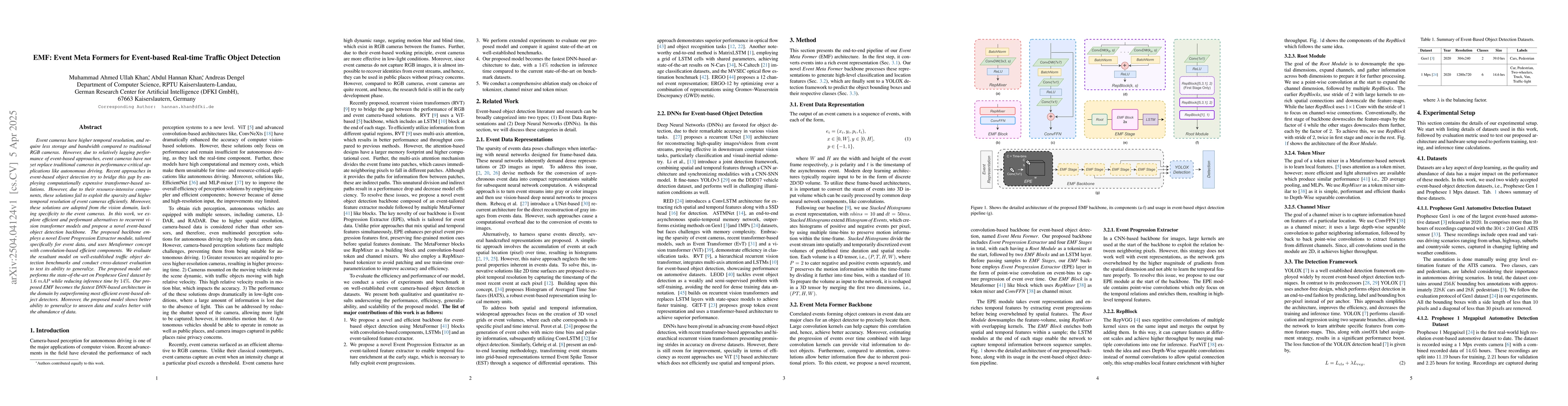Thumbnail for EMF: Event Meta Formers for Event-based Real-time Traffic Object
  Detection