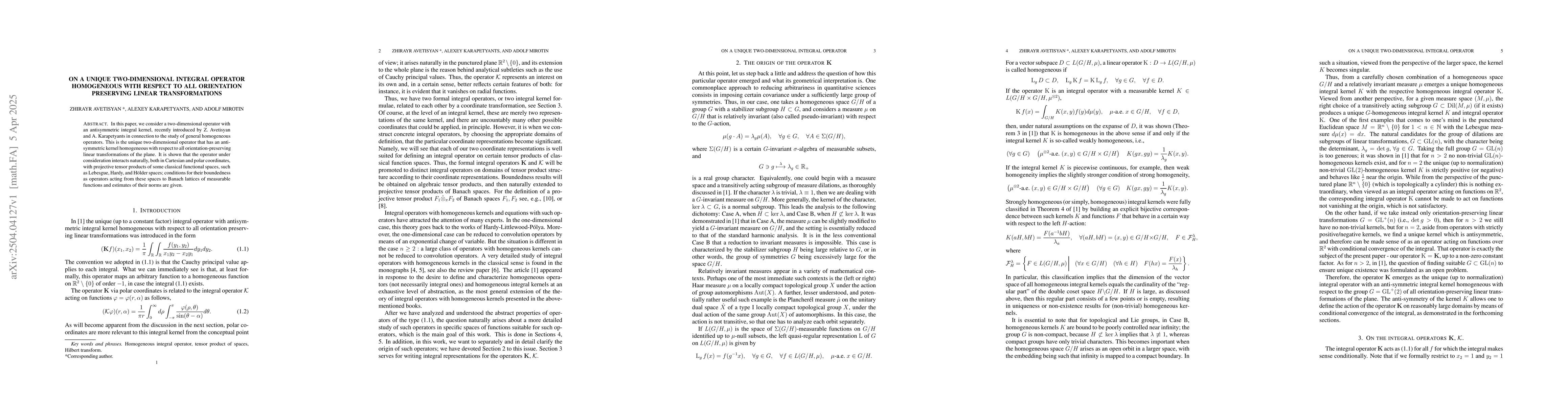 Thumbnail for On a unique two-dimensional integral operator homogeneous with respect
  to all orientation preserving linear transformations